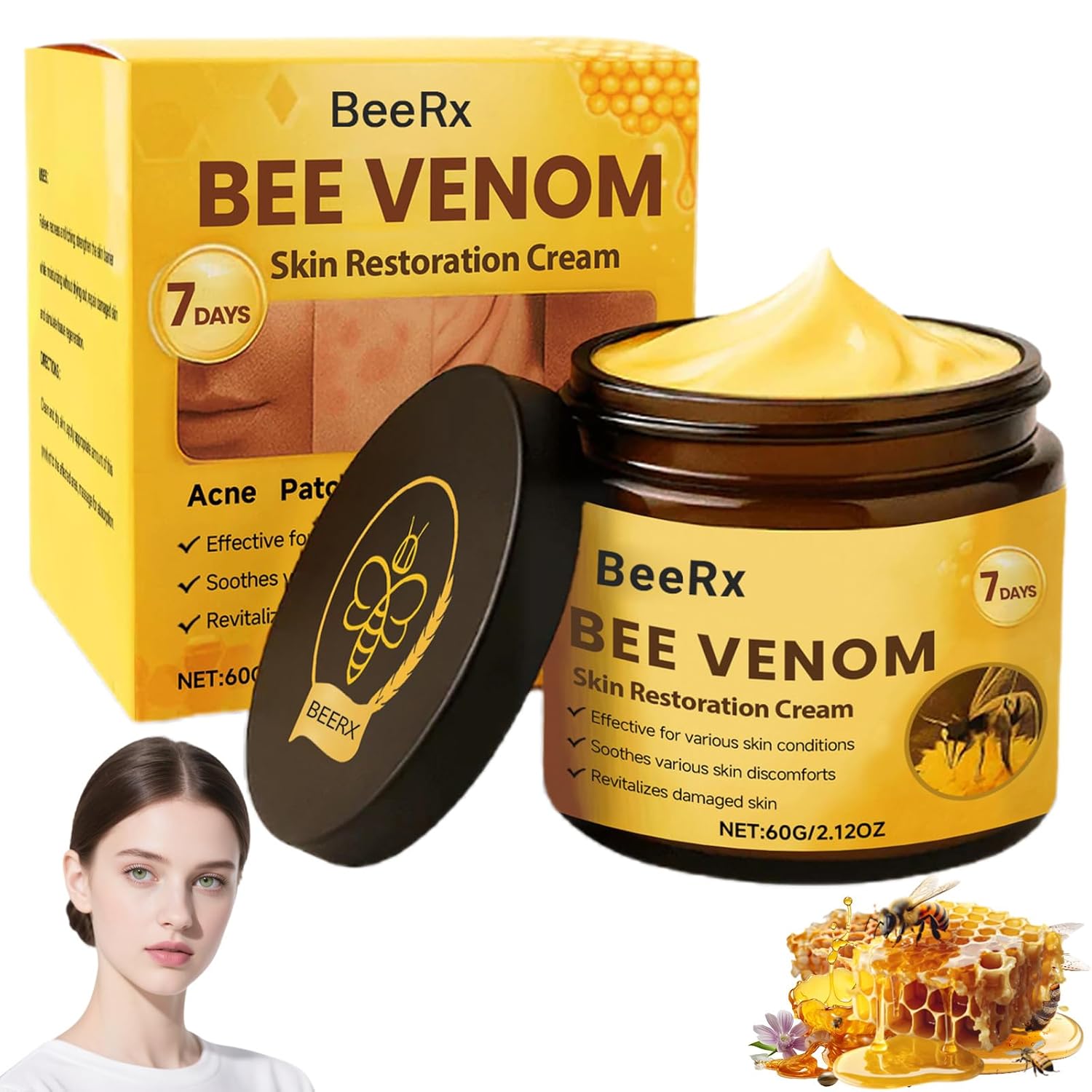BeeRx Bee Venom Skin Treatment Cream, Professional Bee Venom Cream, BeeRx Anti Aging Serum, Repair,Reducing The Appearance of Blemishes, Natural Ingredients for All Skin Types (2 Bottle)