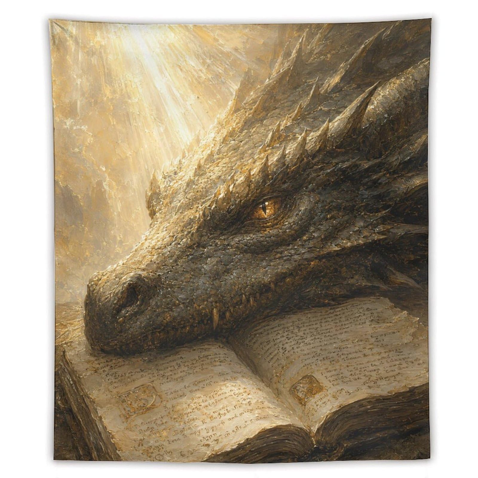 W7C8U2X3 Dragon Resting on Ancient Book Wall Tapestry, Entryway
