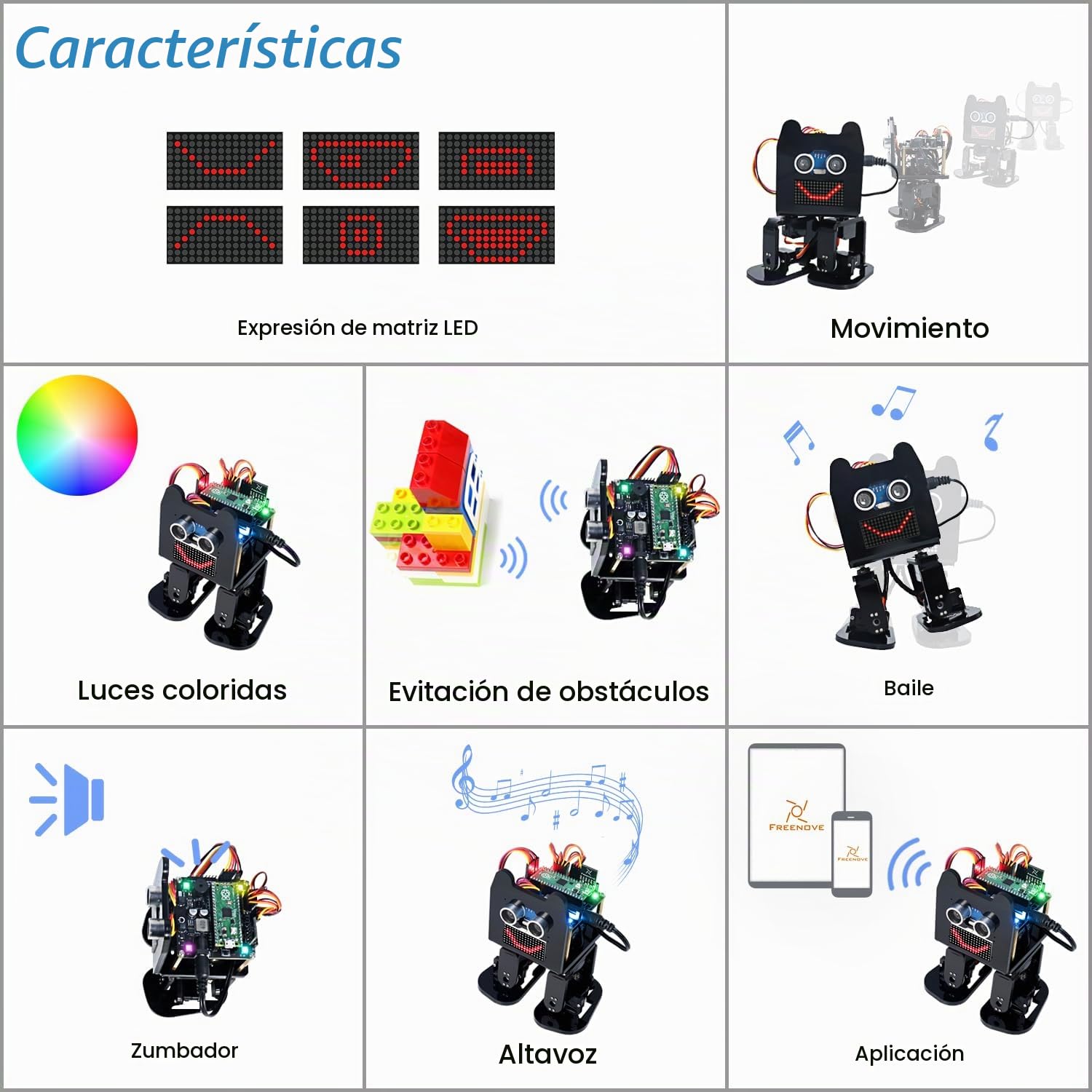 Freenove Bipedal Robot Kit for Raspberry Pi Pico (Included) (Compatible with Arduino IDE), LED Matrix Expressions, Obstacle Avoidance, Colorful Lights, Buzzer, Speaker, App
