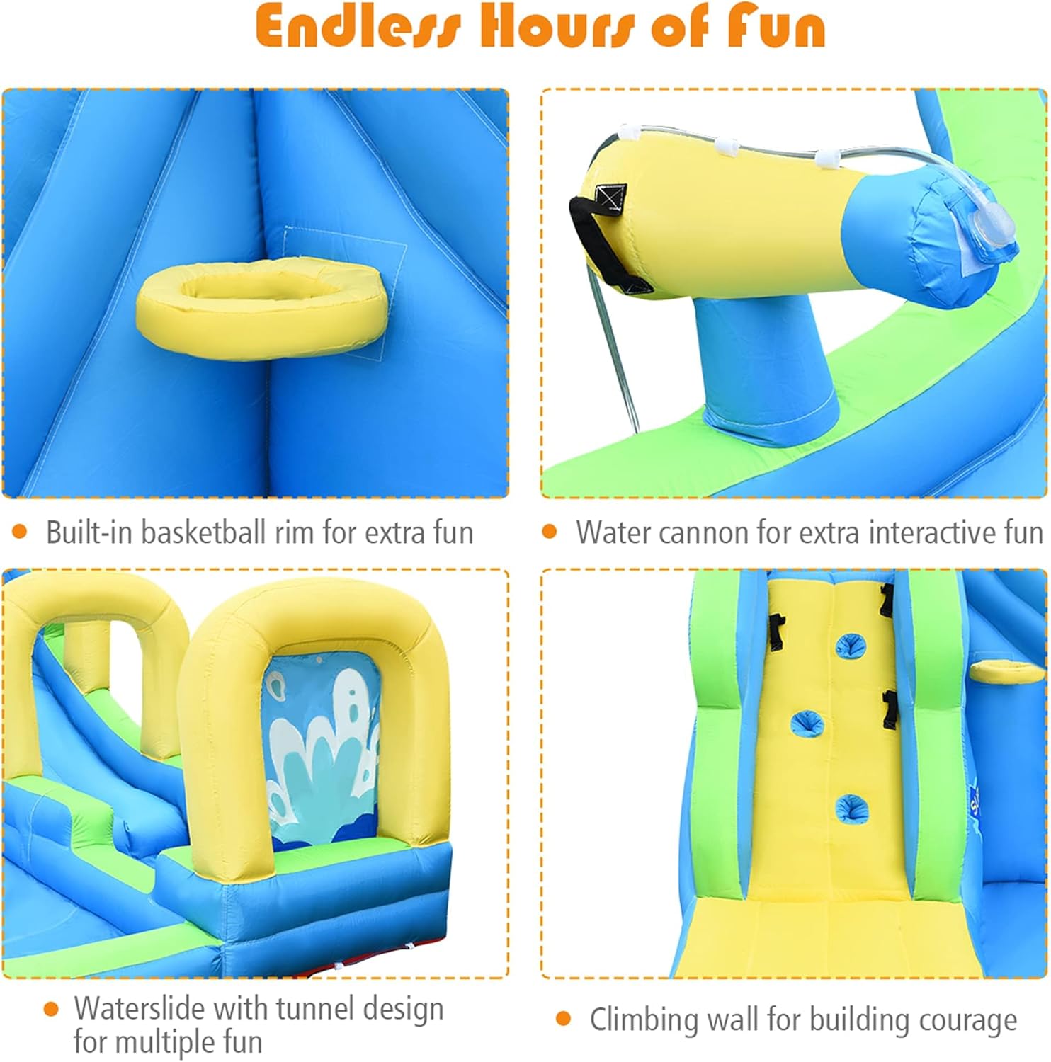 Inflatable Water Slide, Blow up Bounce House Water Park with Climbing Wall, Splash Pool & Long Slide, Indoor Outdoor Waterslide for Kids Adults Party Gifts (without Blower)