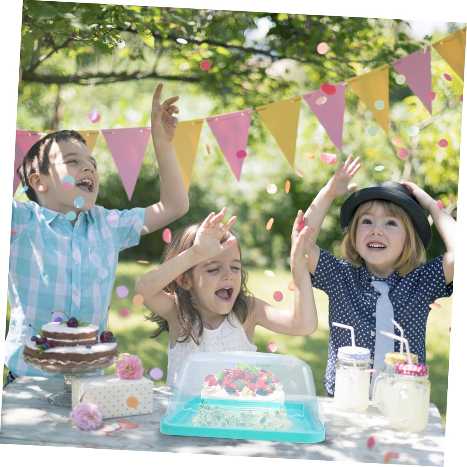 Plastic Cake Box Carrier Square Cake Container with Lid Handle Easy to Clean