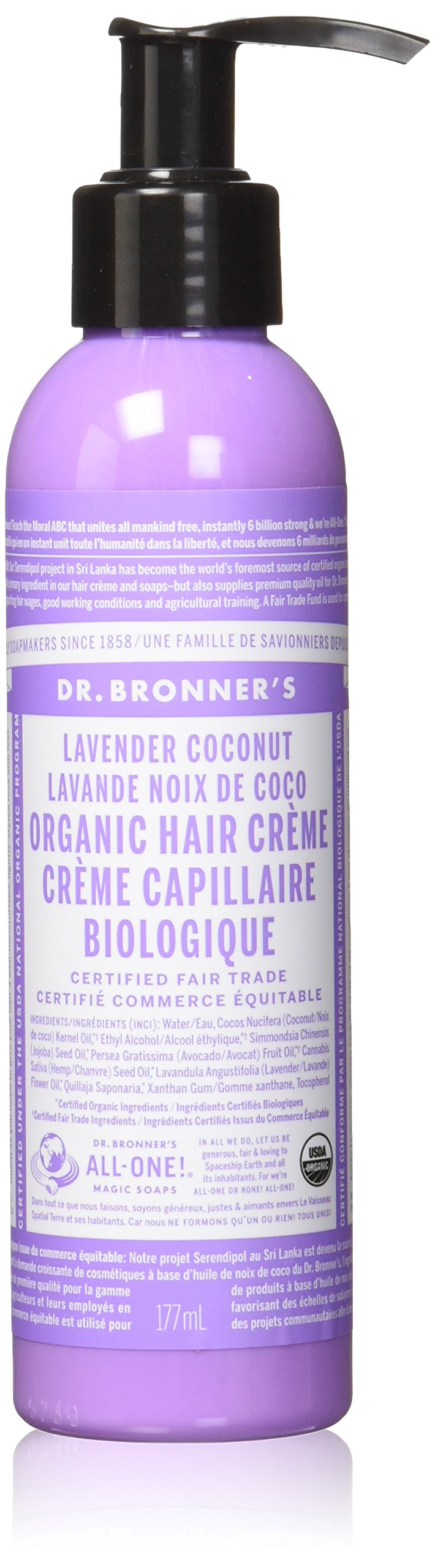 Dr. Bronner's Magic "All-One!" Organic Fair Trade Hair Creme, Lavender Coconut, 6-Ounce Pump Bottles (Pack of 3)