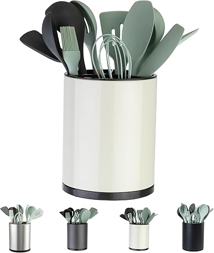 Soporte para utensilios de cocina, extra grande, giratorio de 360, para encimera, organizador de acero inoxidable, almacenamiento de cubiertos,
