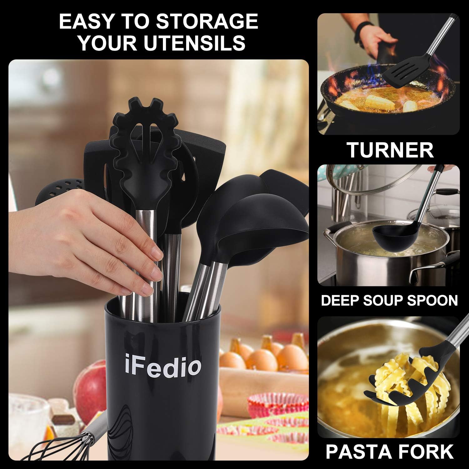 Kitchen Cooking Utensils Set 32pcs Silicone Cooking Utensils Set Kitchen Utensil Set with Holder Cooking Utensils for Nonstick Cookware Heat Resistant Cookware Utensils Set with Stainless Steel Handle