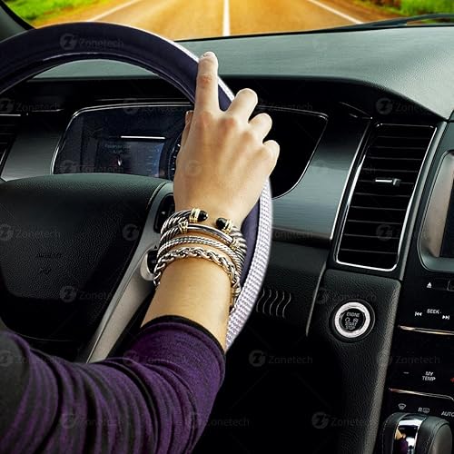 Miniatura 8 de ZONETECH Juego de accesorios brillantes para automóvil, funda de volante de cristal de alta calidad con respaldo de piel sintética y accesorio de