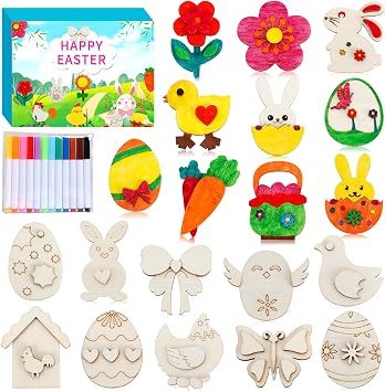 Worgree Easter Crafts for Kids, 36 Pcs DIY Wooden Magnets Art Craft Supplies Painting Kit for Boys Girls Ages 4-8 8-12 Birthday Easter Activities Toys Gifts Party Favors Basket Goodie Bag Stuffers