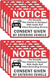 Lot de 10 autocollants Remarque : le véhicule est équipé d'appareils vidéo avec consentement en entrant l'autocollant du véhicule