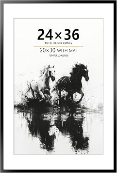 24x36 Black Metal Poster Frame - Real Tempered Glass | 24x36 aluminum frame with genuine tempered glass, 5x stronger than standard glass. Displays 20x30 photo with mat or 24x36