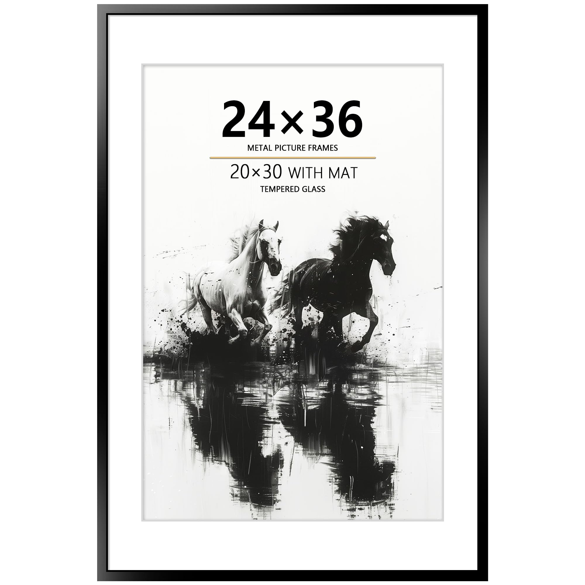 24x36 Metal Poster Frame, 24 x 36 inches Aluminum Picture Frame with Mat for 20x30 Photo, Tempered Glass Cover, Black Wall Hanging Photo Frame for Home Décor