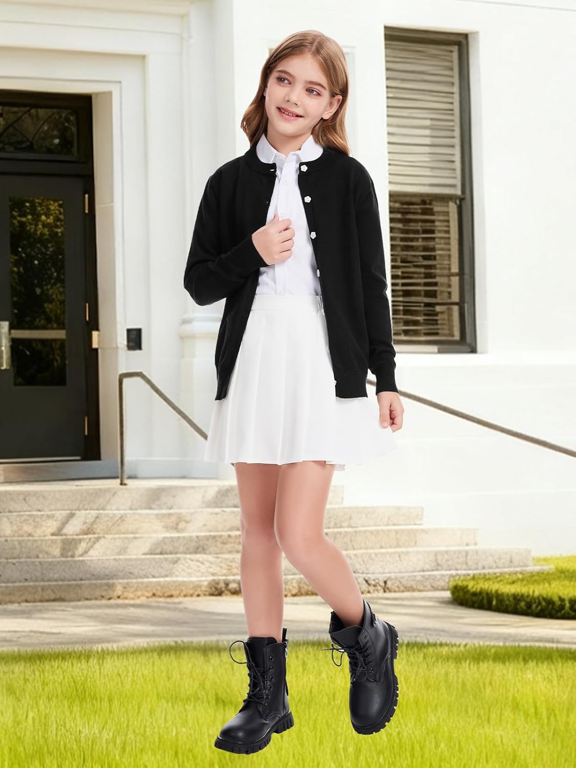 Girls Cardigan Sweater School Uniforms Toddler Long Sleeve Button Knit Solid Sweaters Tops - Image 5