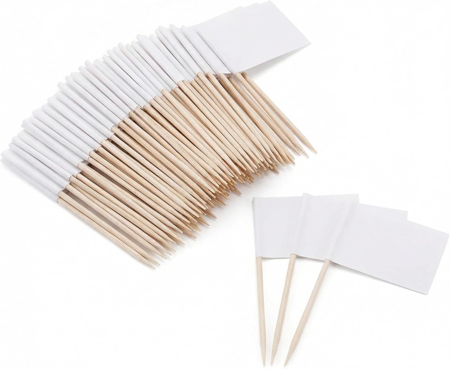 100 Pack Blank Toothpick Flags, White Writable Food Label Picks for Charcuterie Boards, Cheese Markers, Buffet Labels, Cocktail Appetizer Picks, Mini Party Food Tags (1.38" x 0.98")