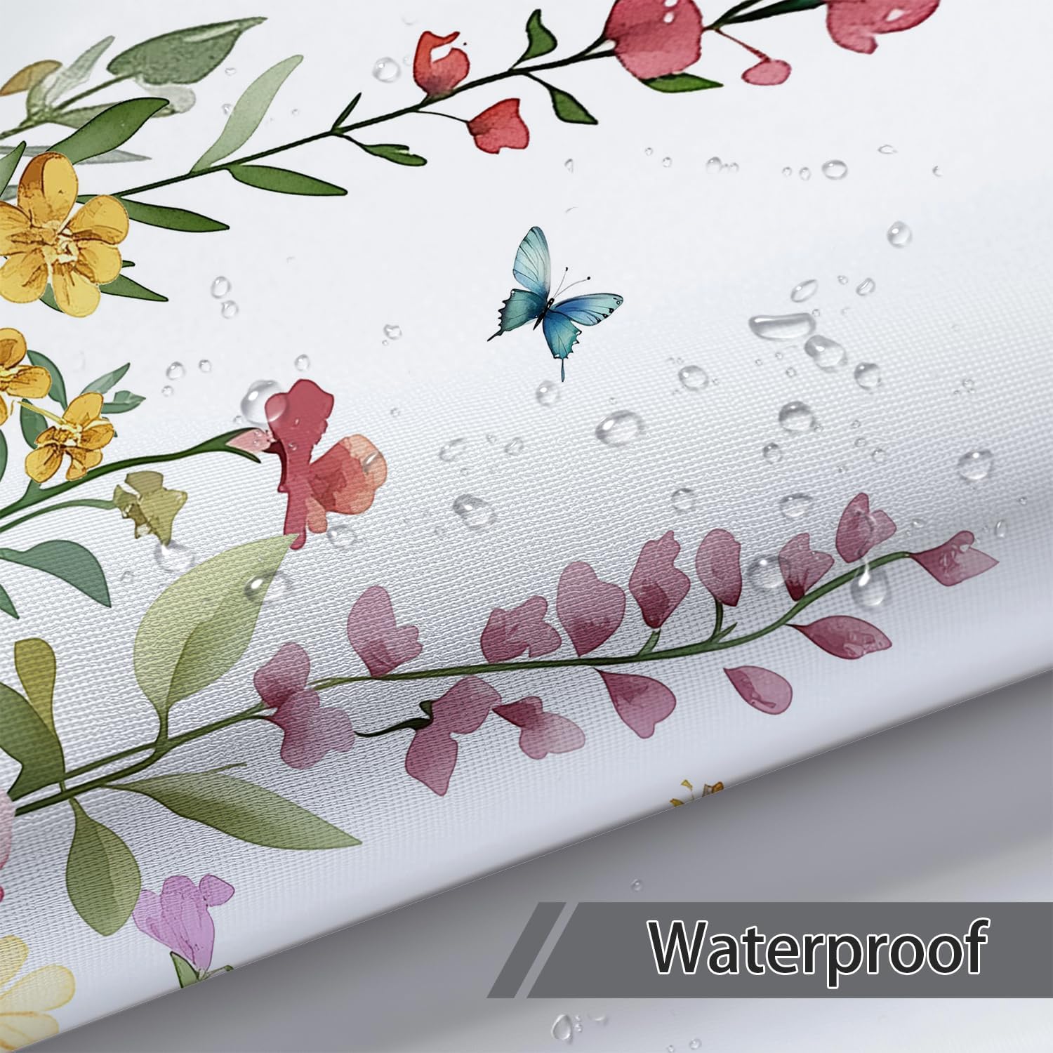 Rustic Boho Floral Shower Curtain, Wildflower Butterfly Botanical Shower Curtain Set, Watercolor Plant Flowers Aesthetic Fabric Shower Curtain Bathroom Accessories with 12PCS Hooks 72X72IN image 5