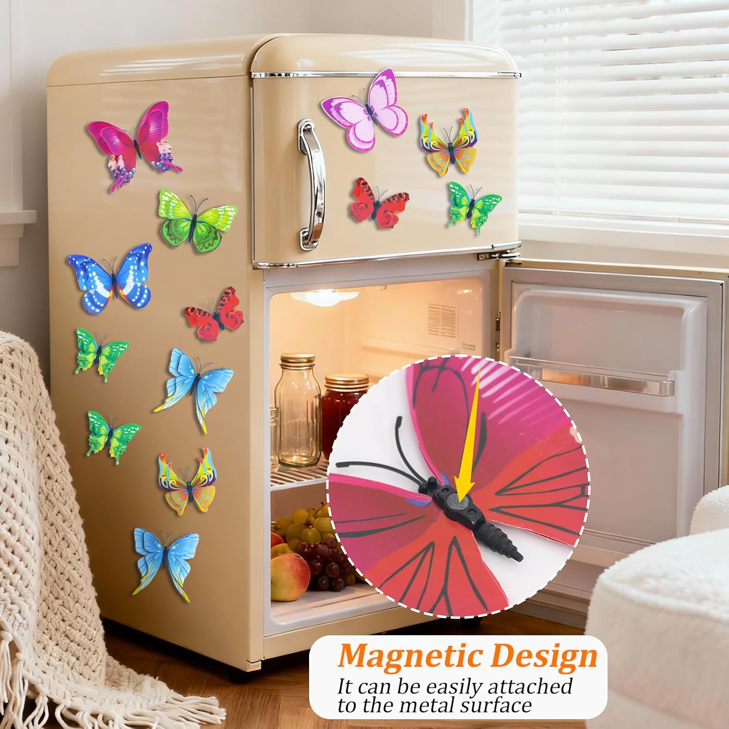 PChero 12 Lights & 36 Butterfly Wall Decor with Remote Timer, 3D Butterfly Stickers, 12 Size Colorful Changing LED Butterflies Decorations for Crafts Birthday Party Window Wall Room Wedding Decor