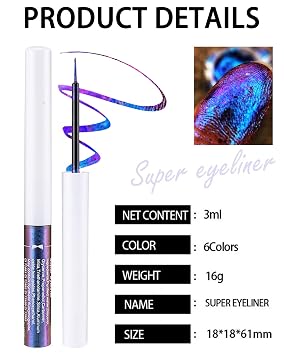 Chameleon Multichrome Glitter Liquid Eyeliner Kit-6Pcs Purple/Blue/Gold/Green Metallic Satin Colored Eye Liner Eye Shadow Stick, Ultra-Fine Tip Eyeliner Pen,Christmas Makeup Gift Set for Women