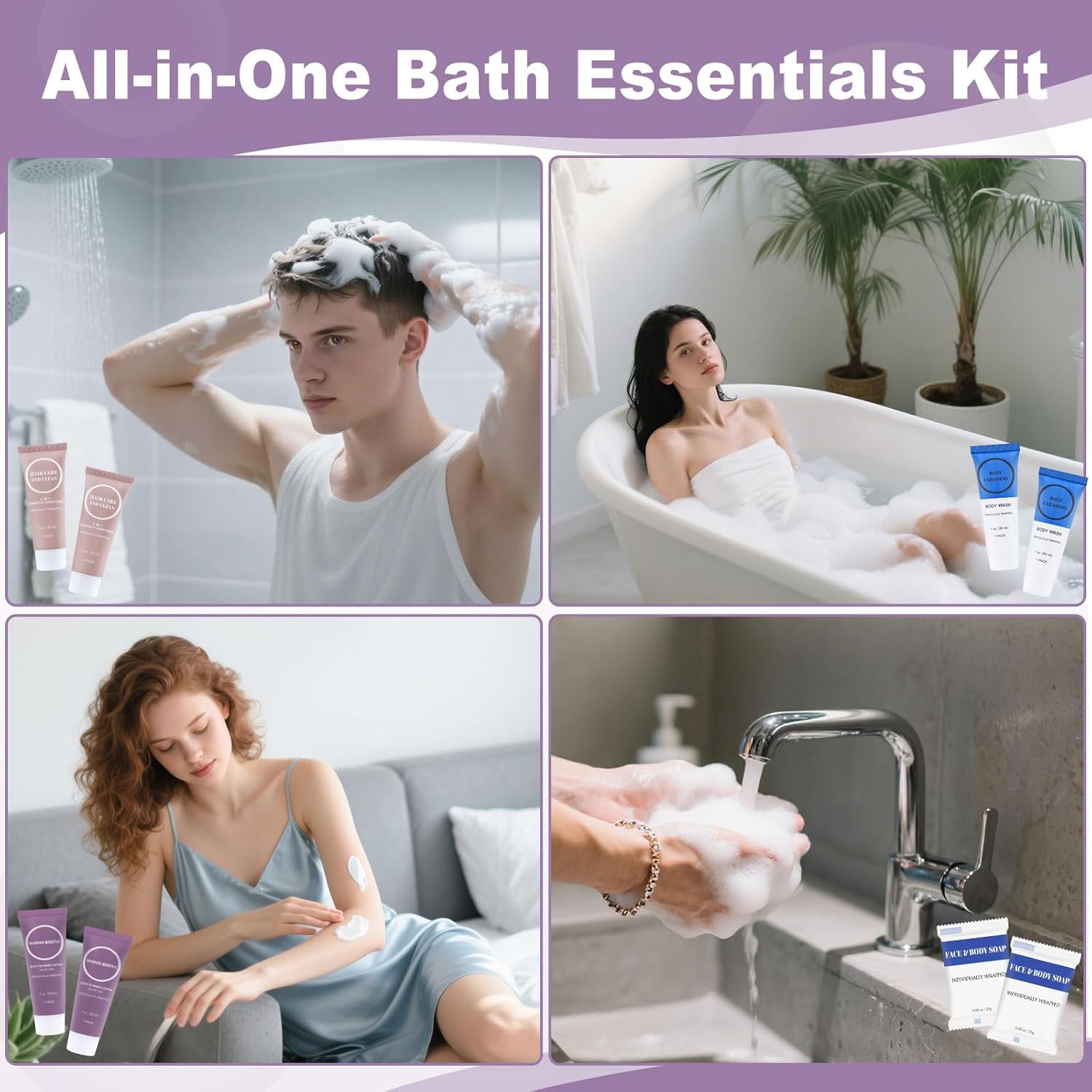 Travel Size Toiletries Set Bulk, Individually Wrapped 1 oz Mini Body Lotion Shampoo & Conditioner Body Wash 0.88 oz Bars Soap Toiletry Kit Guest Amenities for Hotel/Shelter/Homeless/Charity (80 Pack)