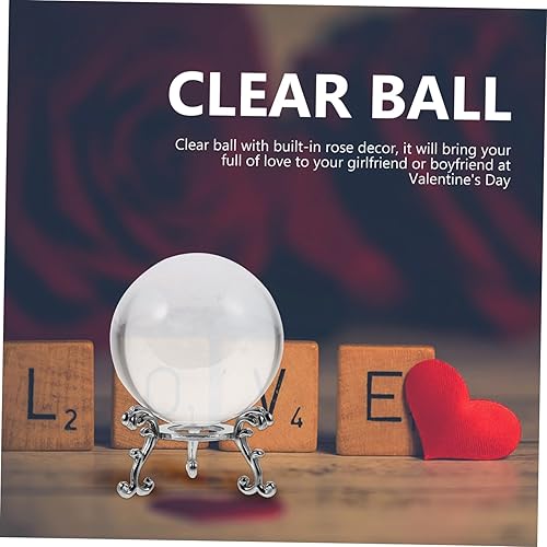 Miniatura 5 de Bola de cristal rosa tallada de 2.36 pulgadas con soporte de astilla, bola de vidrio Fengshui para decoración de escritorio de mesa del hogar, bola