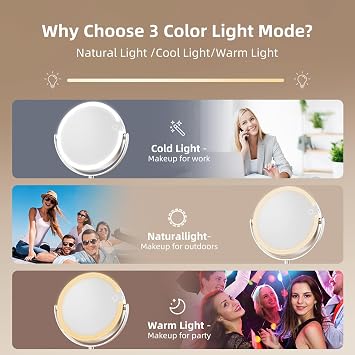 FRANO Makeup Mirror with Lights, Lightweight 8 Double-Sided Magnifying Vanity Mirror 1X/10X, Rechargeable, Adjustable Brightness with 3 Colors, Gift for Mom,Women, Wife, Girls, Dorm Room Essential