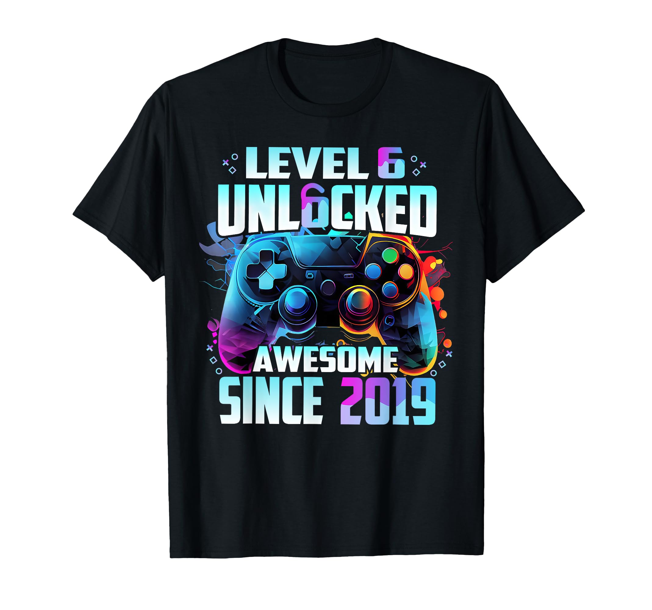 Level 6 Unlocked Awesome Since 2019 6th Birthday Gaming T-Shirt