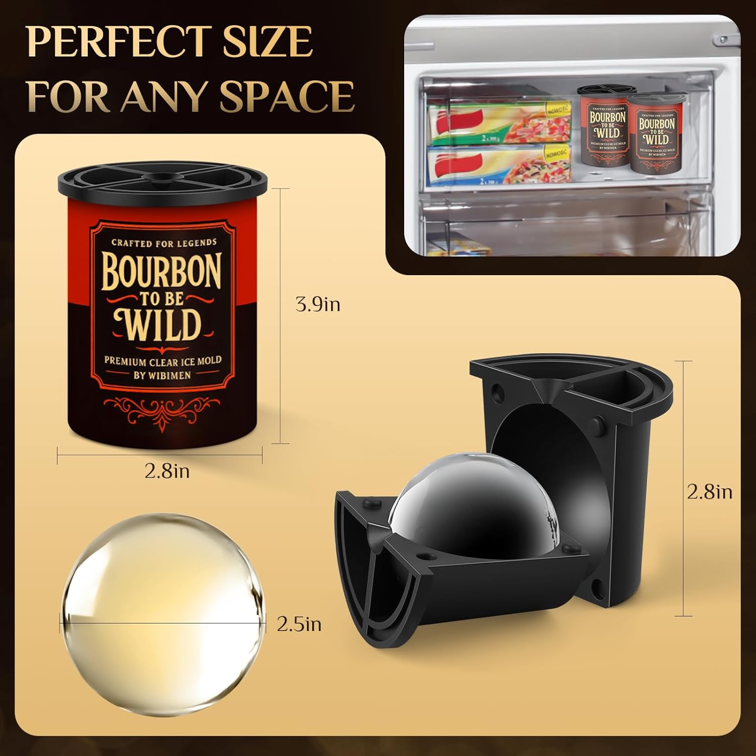 Clear Ice Cube Maker, 2.5 Inch Stainless Steel Crystal Large Clear Ice Ball Maker, Silicone Ice Cube Mold for Cocktails, Drinks & Bourbon,