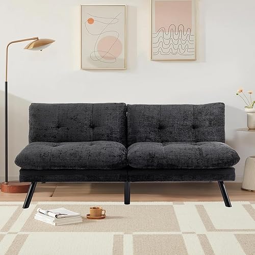 Anwick Futon Sofa Bed Convertible Futon Sleeper Couch, 71" Sleeper Sofa Bed with Adjustable Backrest, Modern Loveseat Couch for Compact Living Room, Apartment, Office (Black)