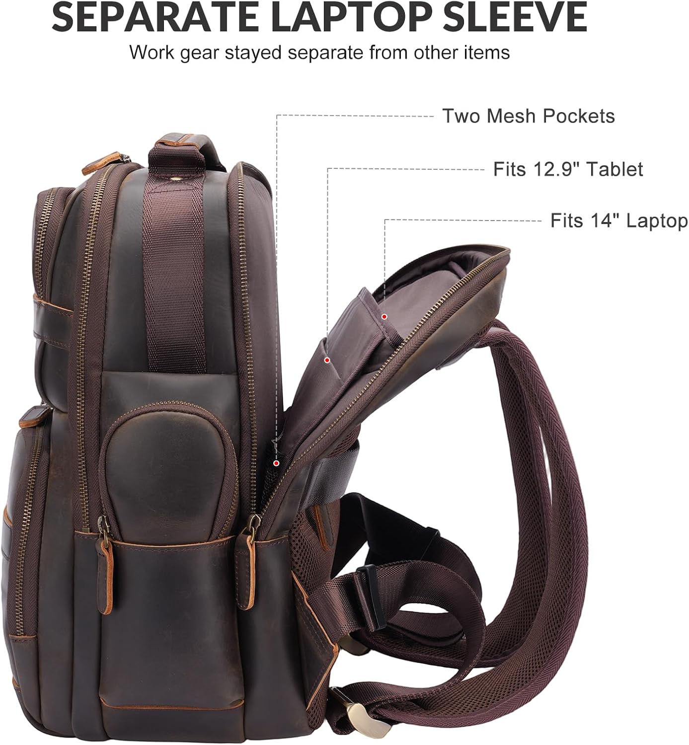TIDING Men's Vintage Leather Backpack 15.6" Laptop Bag Large Capacity Business Travel Hiking Shoulder Daypacks