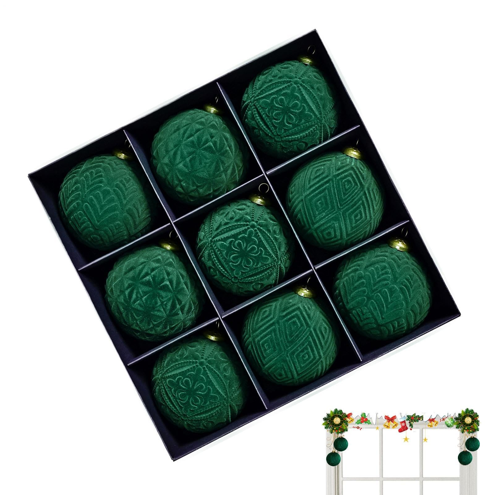 Boules de Noël velours 9.9cm incassables intérieur extérieur 9 pces
