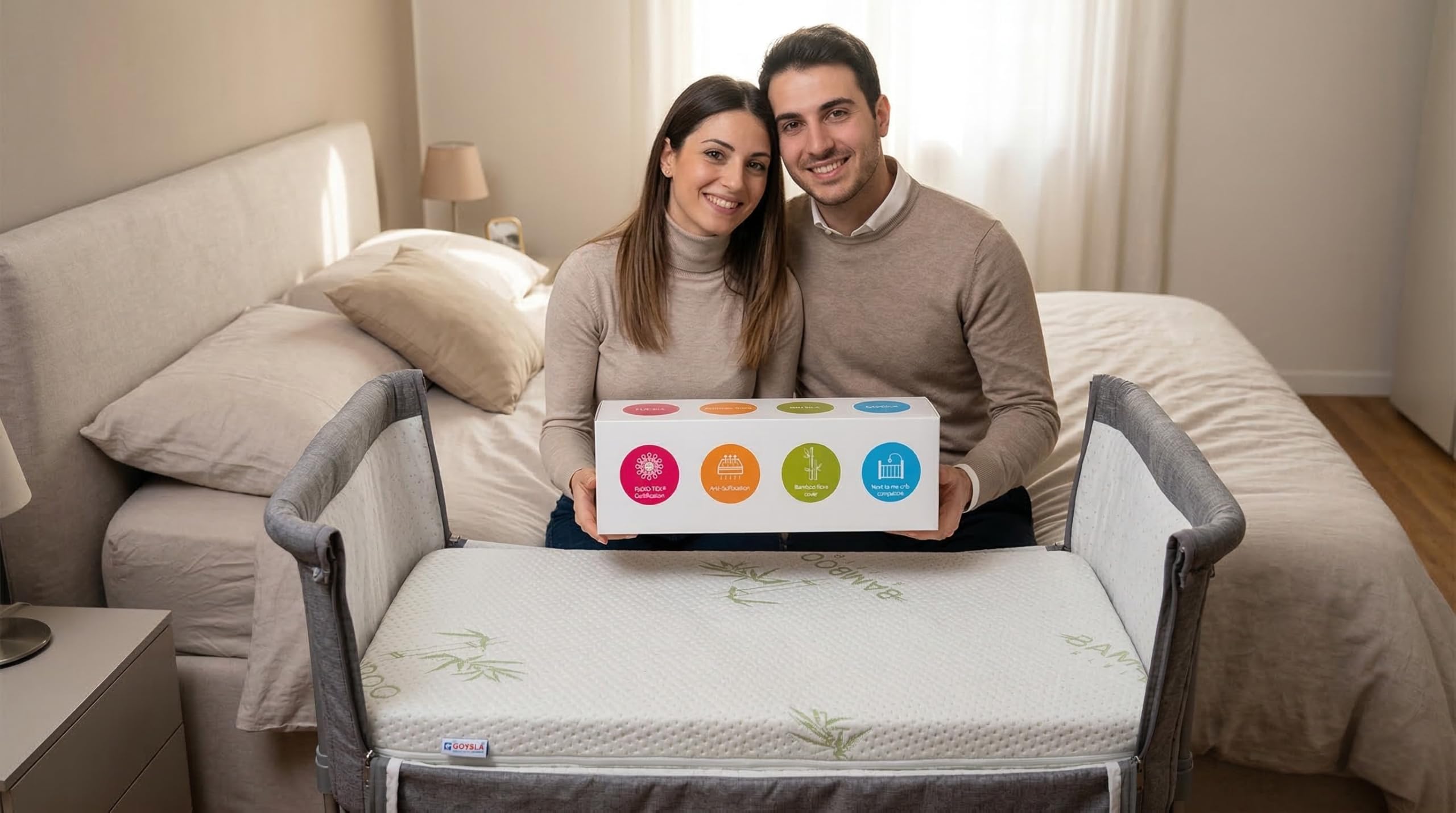 GOYSILA Materasso Next To Me Compatibile Chicco Materassino Culla Neonato Antisoffoco Traspirante Certificato Oeko-Tex h 7cm per Next2Me Dream Magic Air Cam Cullami Brevi Nanna Oh 83x50 cm