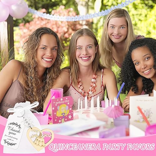 Miniatura 7 de 24 piezas de recuerdos de fiesta de quinceañera de madera en forma de corazón, recuerdos de 15 recuerdos de fiesta de quinceañera para niña, llavero