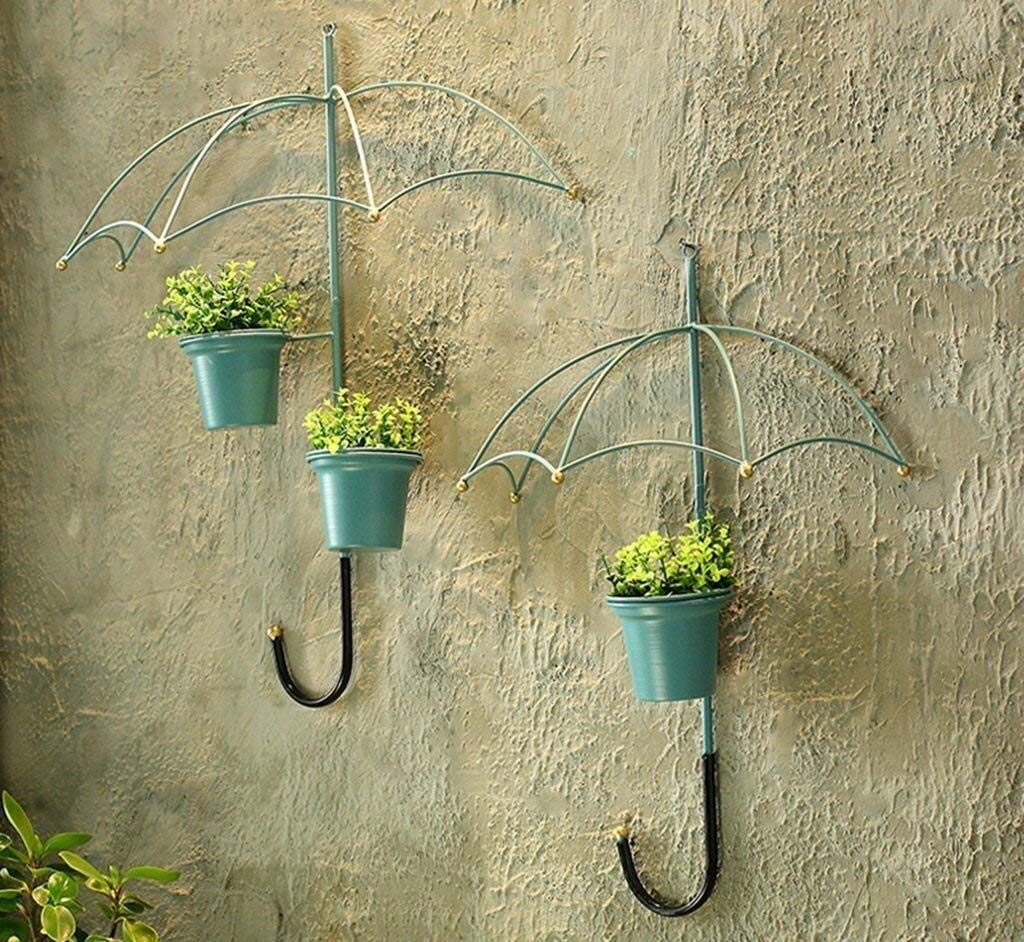 Vase hanging umbrella en fer bleu pour décoration murale de salon