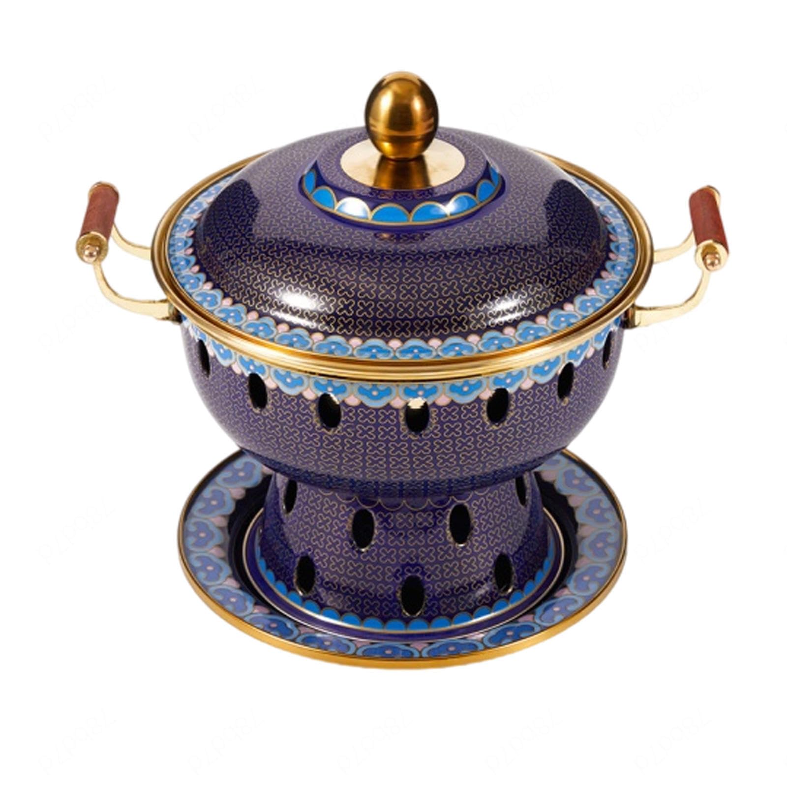 asdchZen Copper Hot Pot,For Steaming Boiling Stew Household Alcohol Stove Small Hot Pot Cloisonne Pure Copper Old-Fashioned Pot Hot Pot,E,A