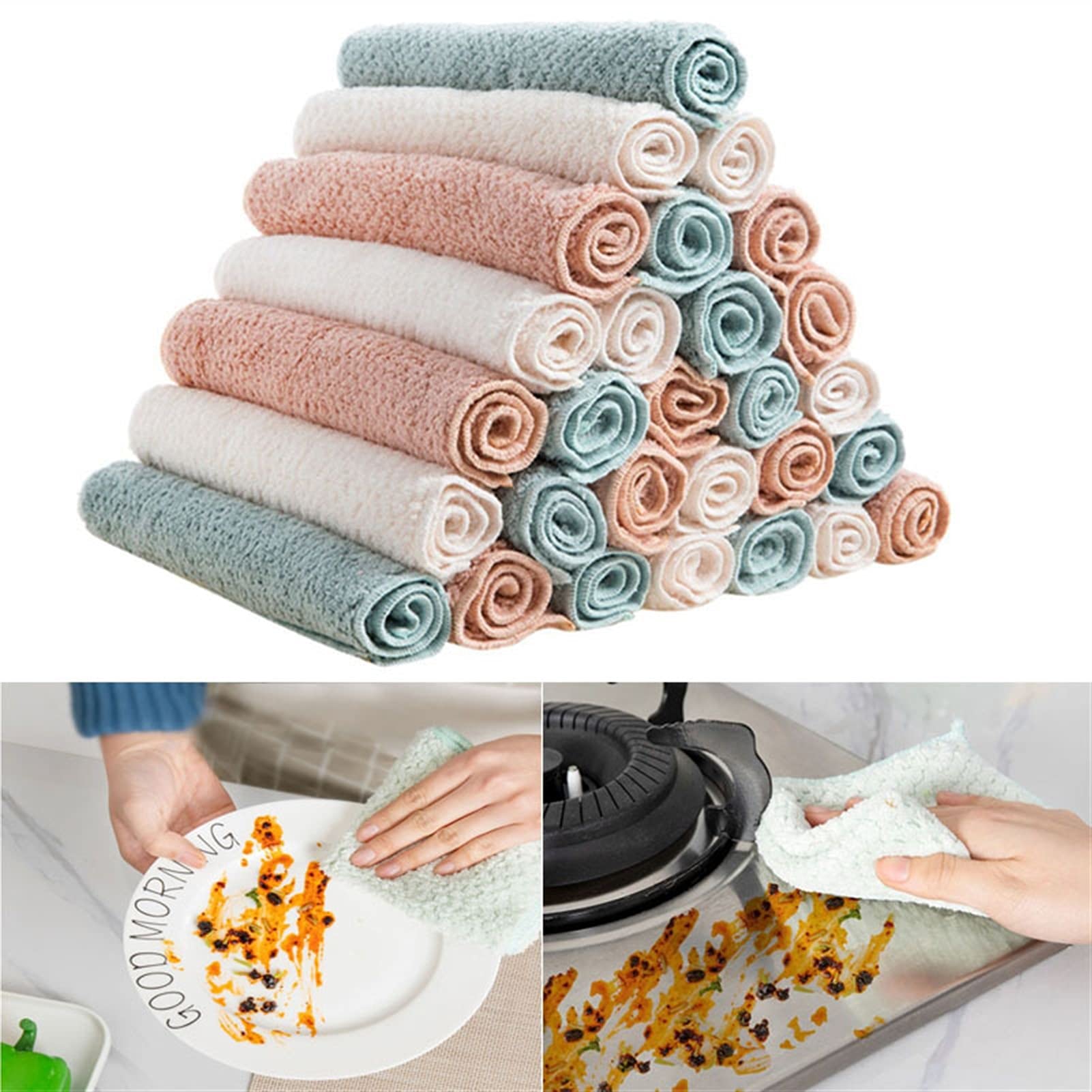 2 Asciugamani Da Cucina In Coral Fleece Con Simpatici Motivi Gatto & Elefante, Morbidi E Assorbenti, Con Laccio Per Appendere