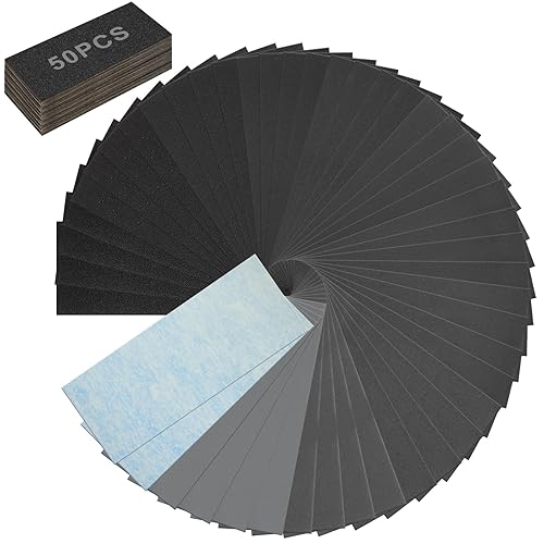 50 piezas de papel de lija, surtido premium de 13 granos - hojas de papel de lija de grano 120/150/180/240/320/400/600/800/1000/1500/2000/3000/5000,