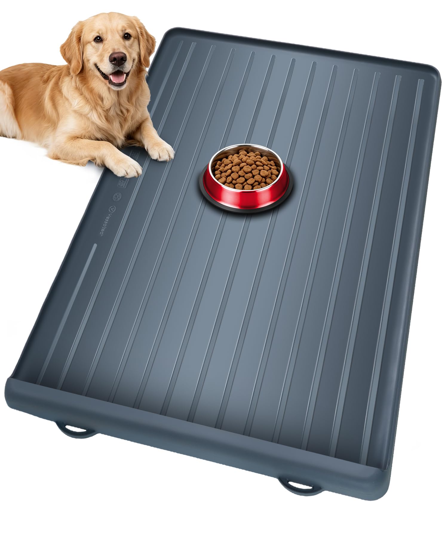 Hundematte für Futter und Wasser, 100.1x68.6 cm, wasserdichte Hunde- und Katzennapfmatte mit hohen Kanten, um Wasser- und Futterverschüttungen zu verhindern (dunkelgrau)