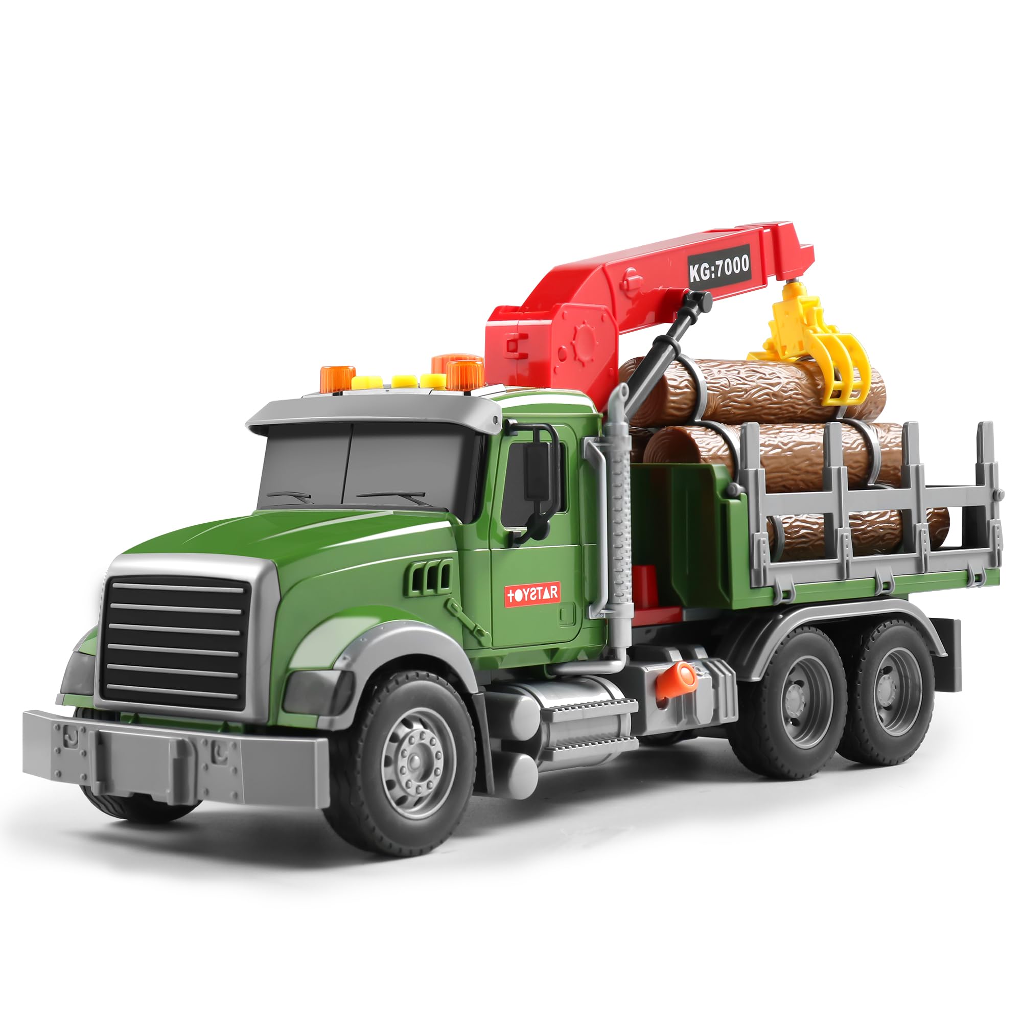 Dwi Dowellin Kids Toys for 3 4 5 6 7 Years Old Boys,15" Large Timber Truck with Loading Crane and 6 Trunks,Birthday Gifts for Boy Toddler Child