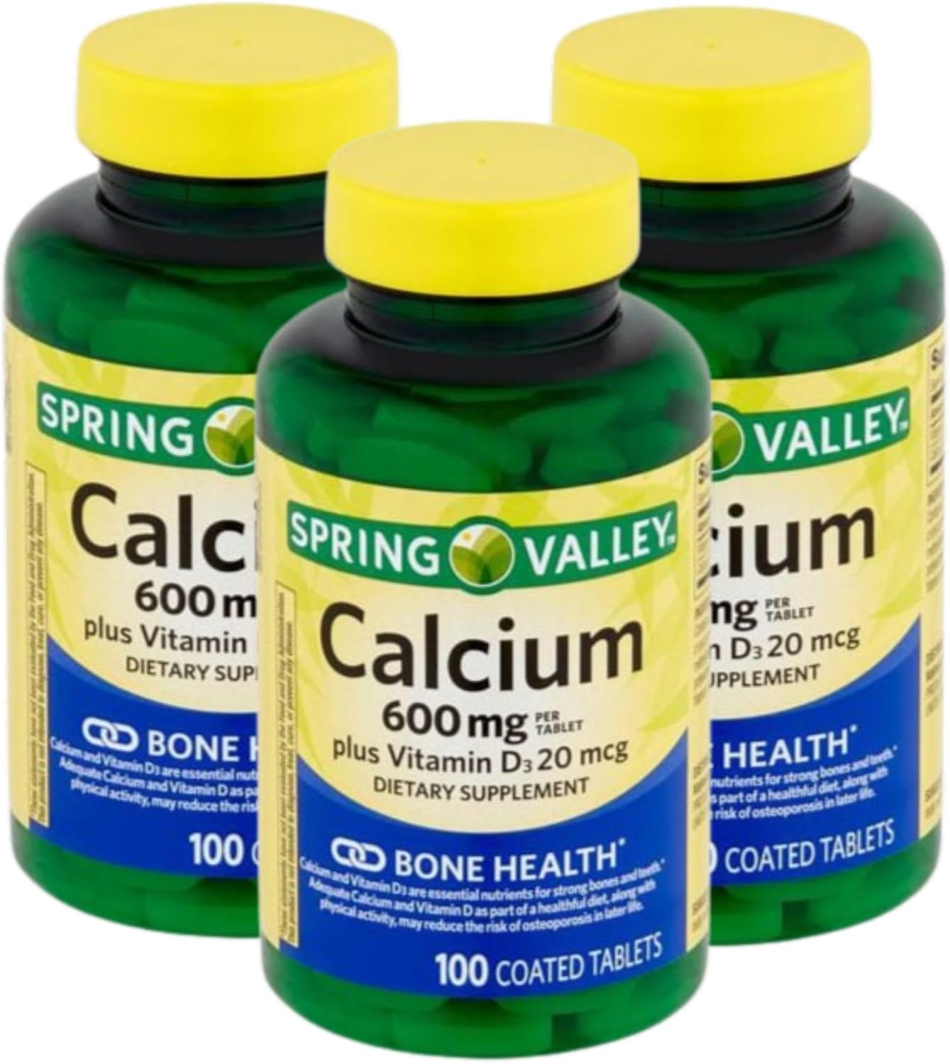Calcium 600mg with Vitamin D3 – 100 Tablets, Calcium and 800 IU Vitamin D per Tablet, Gluten & Lactose Free, Daily Calcium Supplement for Women and Men (Pack of 3)