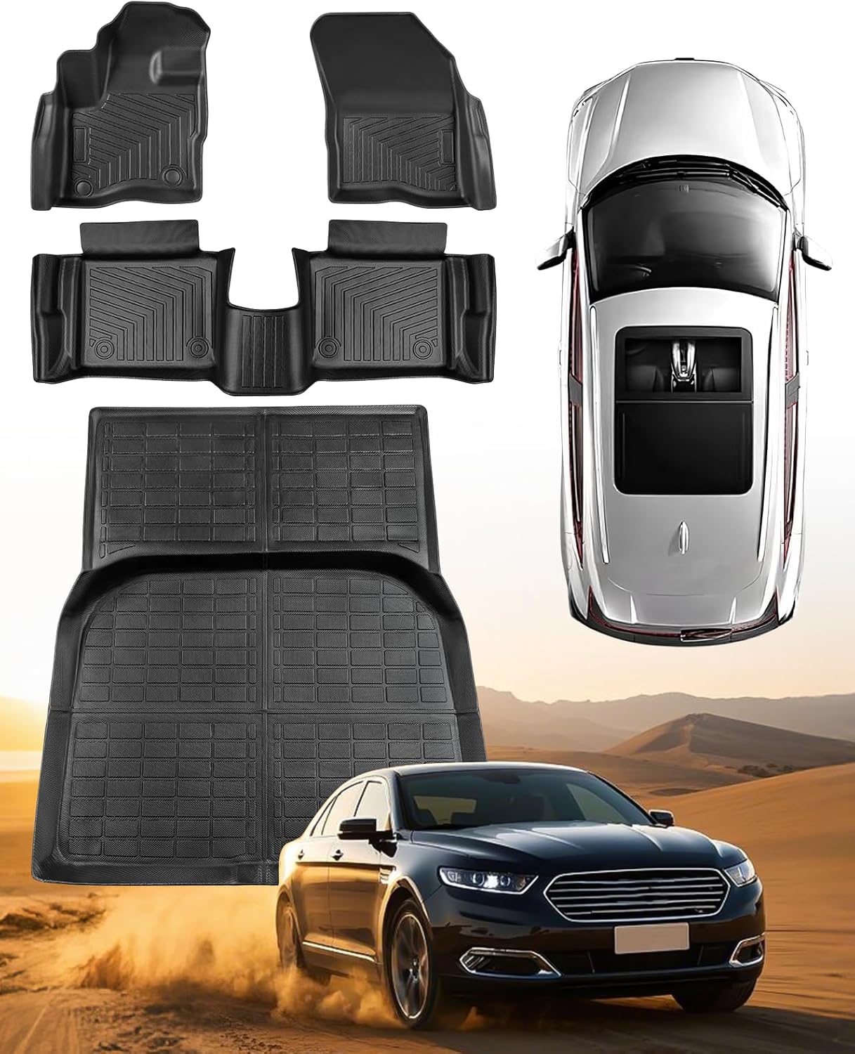 4PCS for Ford Taurus Floor Mats 2019 2018 2017 2016 2015 2014 2013 2012 2011 2010,for Taurus All Weather Floor Mat SE SEL SHO Limited Trunk Mat Cargo Liner TPE Tech Winter Rubber Car Accessories