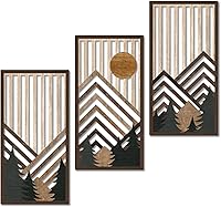 PUTUODECOR Boho Mountain Wall Art Set of 3 - Rustic Wooden Geometric Decor, Nature-Inspired Mid-Century Modern for Living Room Bedroom Office, Brown 16.5x8.6in