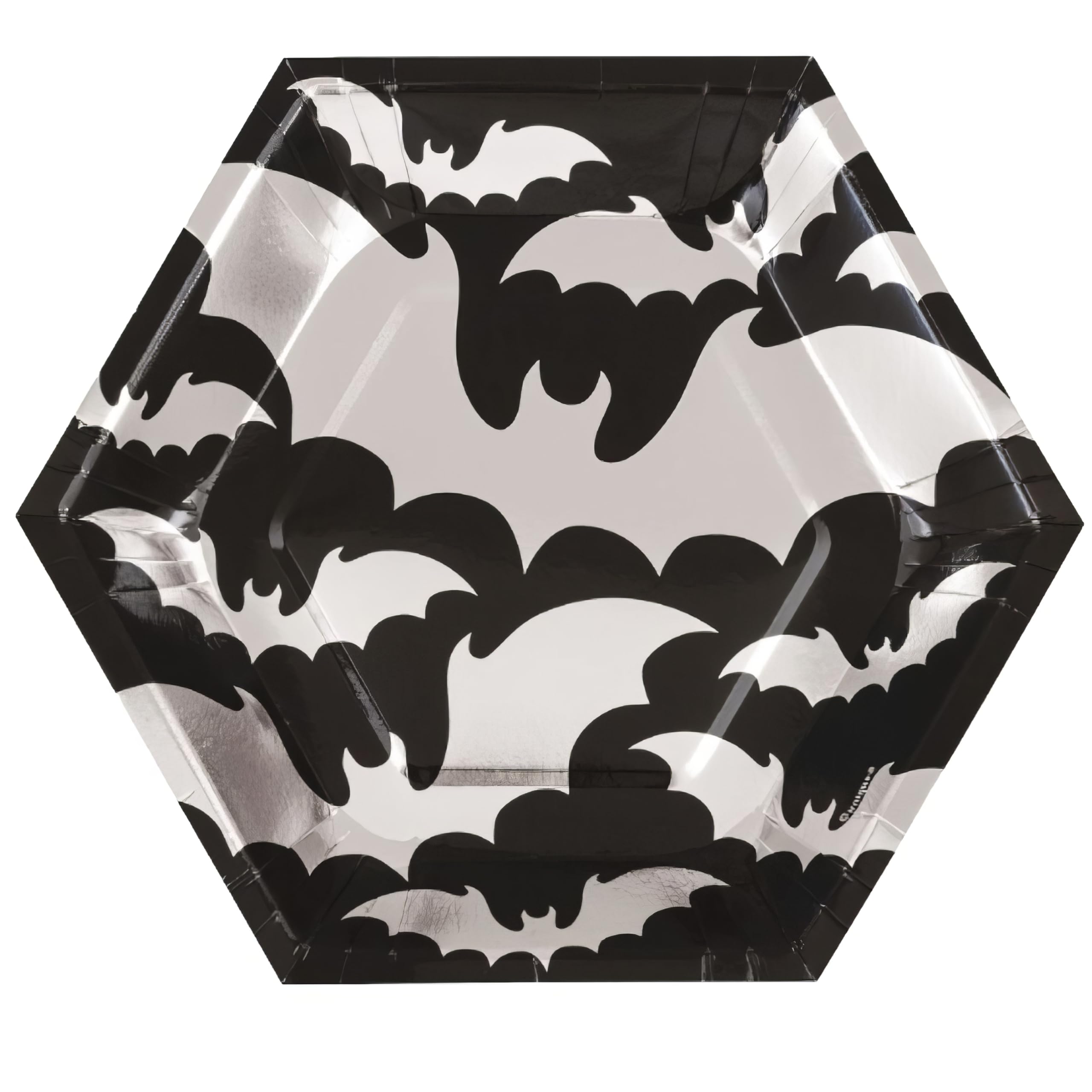 Unique Enchanting Foil Stamped Silver Bats Hexagonal Halloween Dessert Paper Plates (8.25