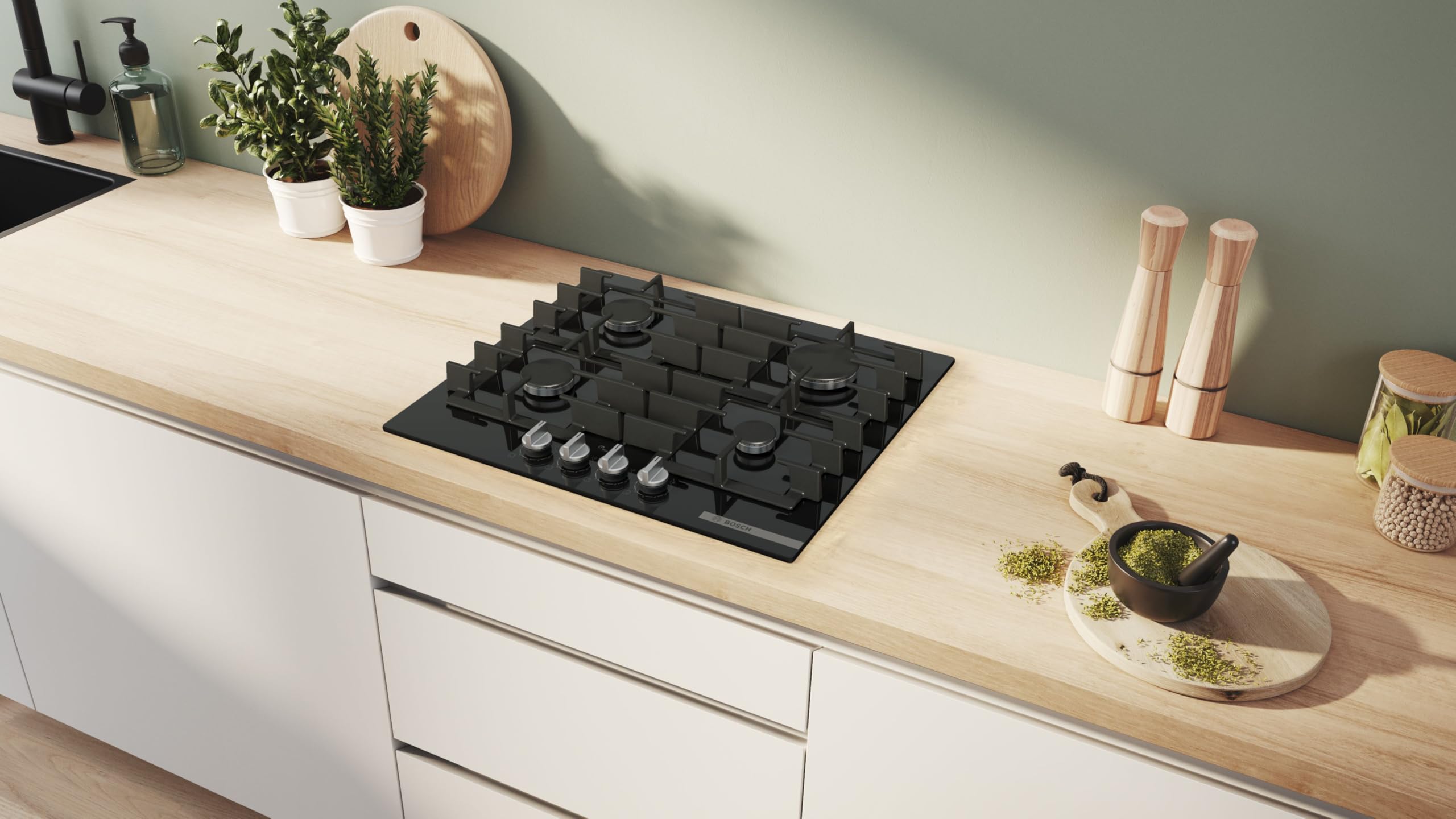 Piano Cottura A Gas - Bosch Serie 6 - 4 Fuochi - 52 X 59 X 4,5 Cm - Ppp6a6i40 - Nero | 60 cm, negro, 4 focos, botones extraíbles, FlameSelect