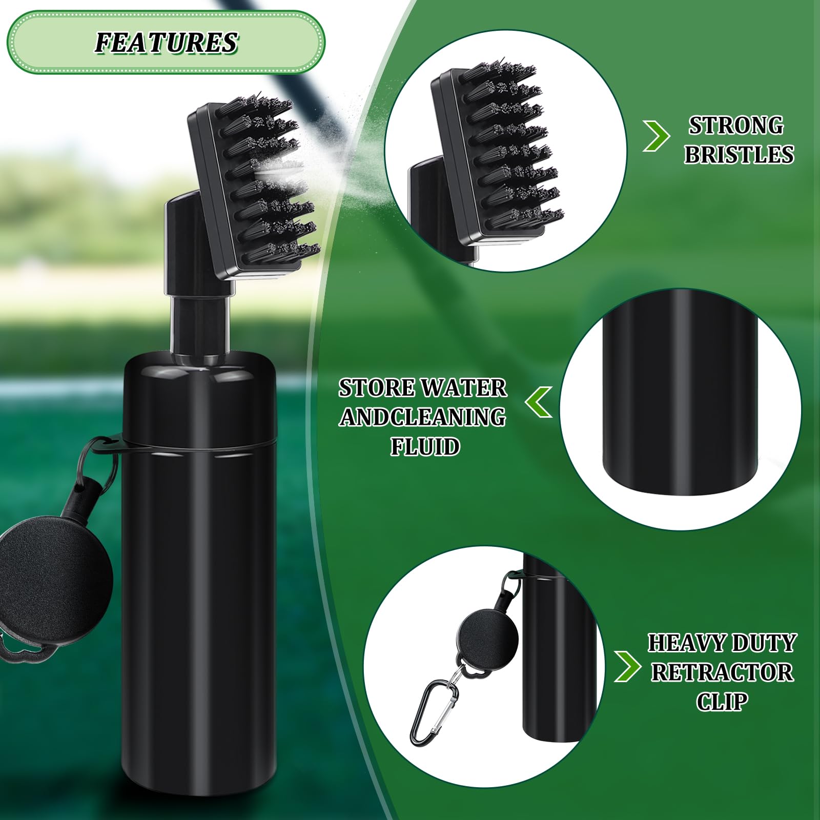 Spazzola per mazza da golf, per la pulizia delle scanalature, per golf, golf club, con spray d'acqua e ganci, accessorio da golf multifunzione per racchette da golf