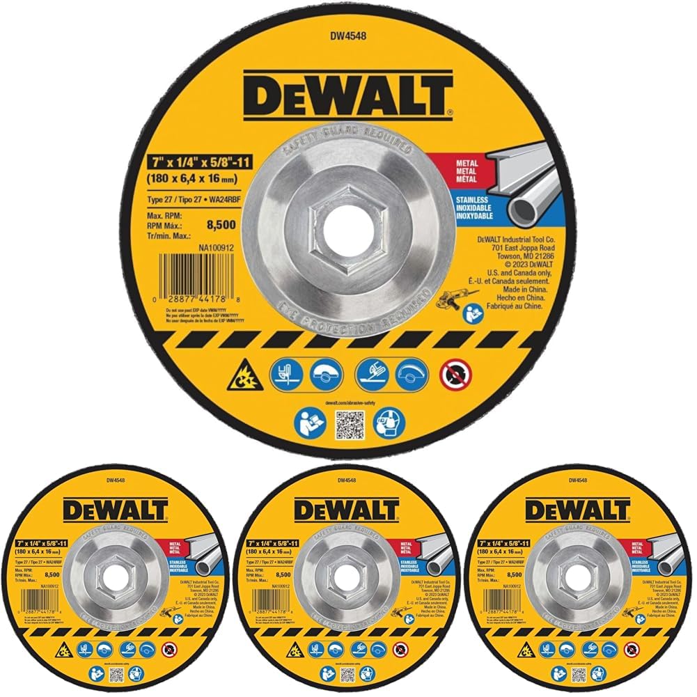 DEWALT DW4548 7-Inch by 1/4-Inch by 5/8-Inch-11 High Performance Fast Metal Grinding Wheel (Pack of 4)