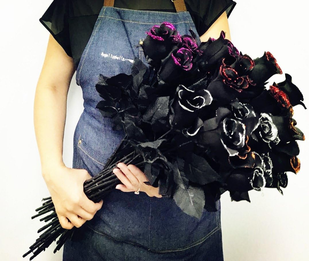 Angel Isabella 2 Dozens of Halloween Long Stem Artificial Roses with Glitters Red, Silver, Orange,Begonia Pink Perfect for Making Centerpiece,Wreath (Begonia Pink Glitter)