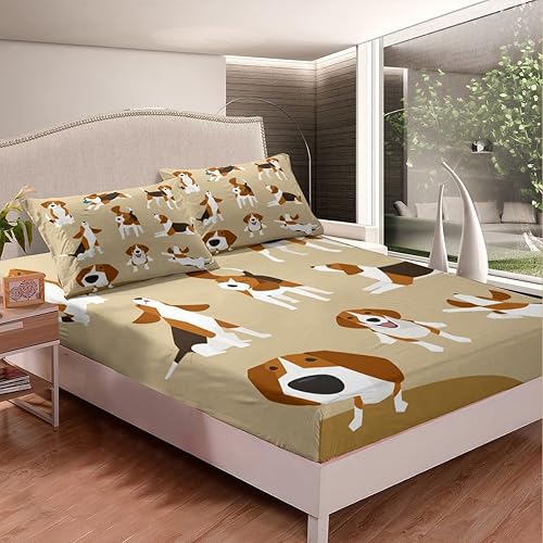 Miniatura 2 de Homewish Juego de sábanas para perros con varios patrones de beagle, juego de ropa de cama con temática de animales, 2 piezas para niños y niños,