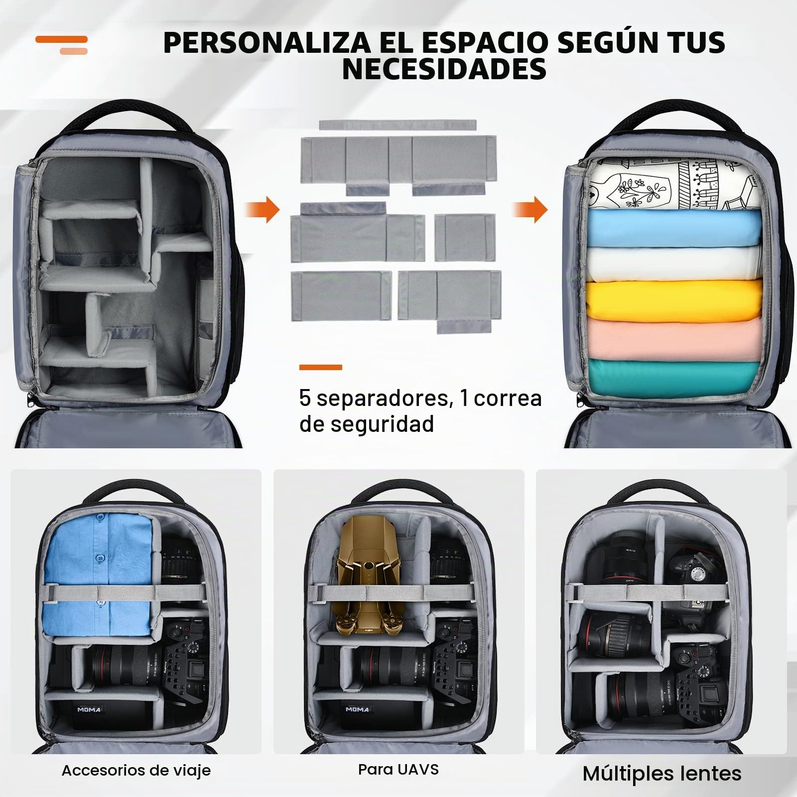 RAINSMORE Mochila Camara Fotos, Mochilas Fotografia, Bolsa Camara Reflex con Compartimento para Portátil de 14 y Funda Impermeable para Canon, Nikon y Sony Negro