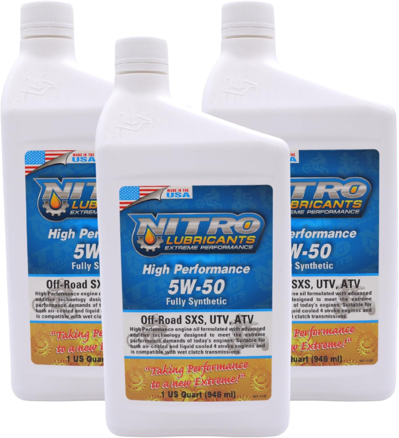 Nitro Lubricants 5W-50 4 Stroke Engine Oil – Semi-Synthetic, High Performance Formula for Motorcycles, ATVs & UTVs – Racing & Off-Road – Advanced Additive Technology – 1 Quart – Made in USA (3-Pack)