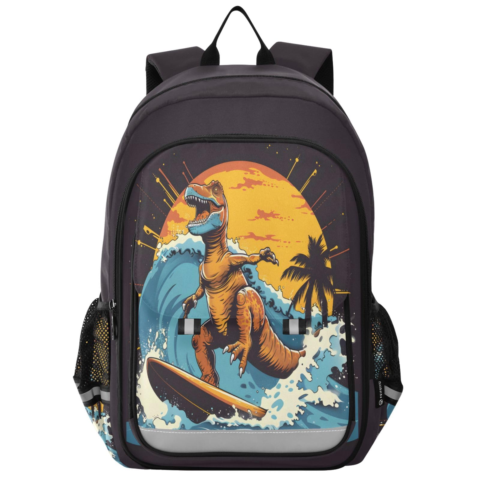 AEZODI Surfer Dinosaur Backpack for Boys Girls Students Bookbag School Daypack