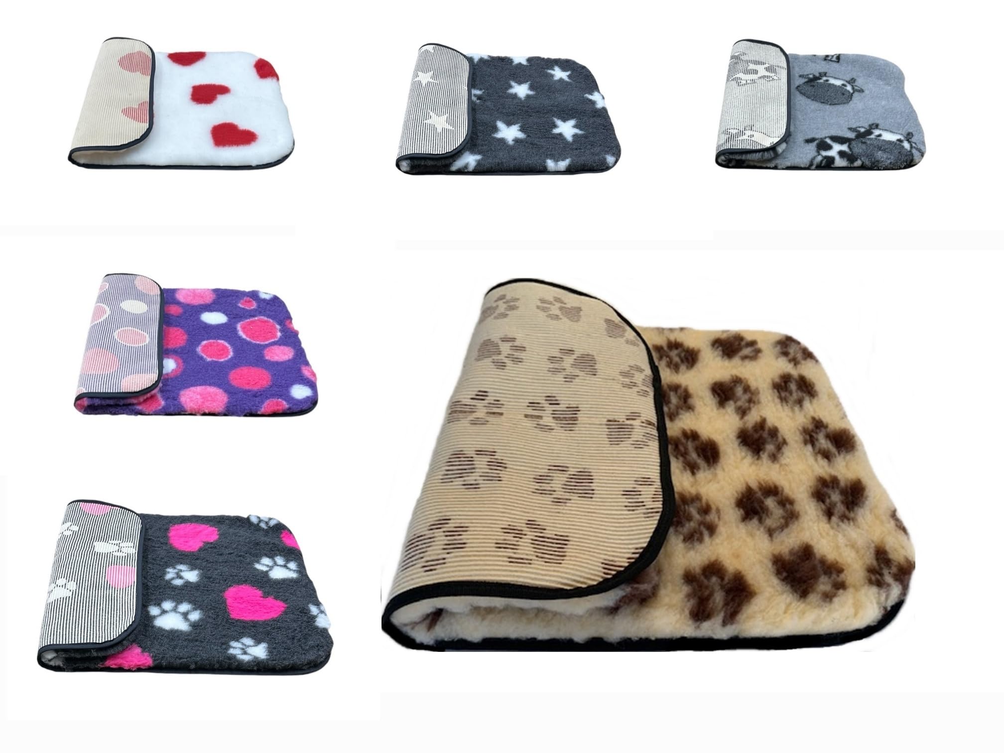 PnH Veterinary Bedding® NON SLIP Classic Range, Vet Bedding, Bound Edges For Strength - Dog Bed Fleece in Many Colours & Sizes (Cream with Brown Paws, 75cm x 50cm) — image 1
