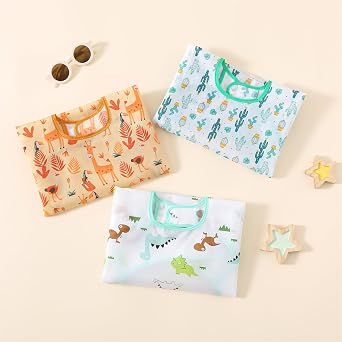 5-Pack Baby Long Sleeve Waterproof Bib Full Coverage Apron Bib Smock Toddler Bibs with Pocket 3-30 Months