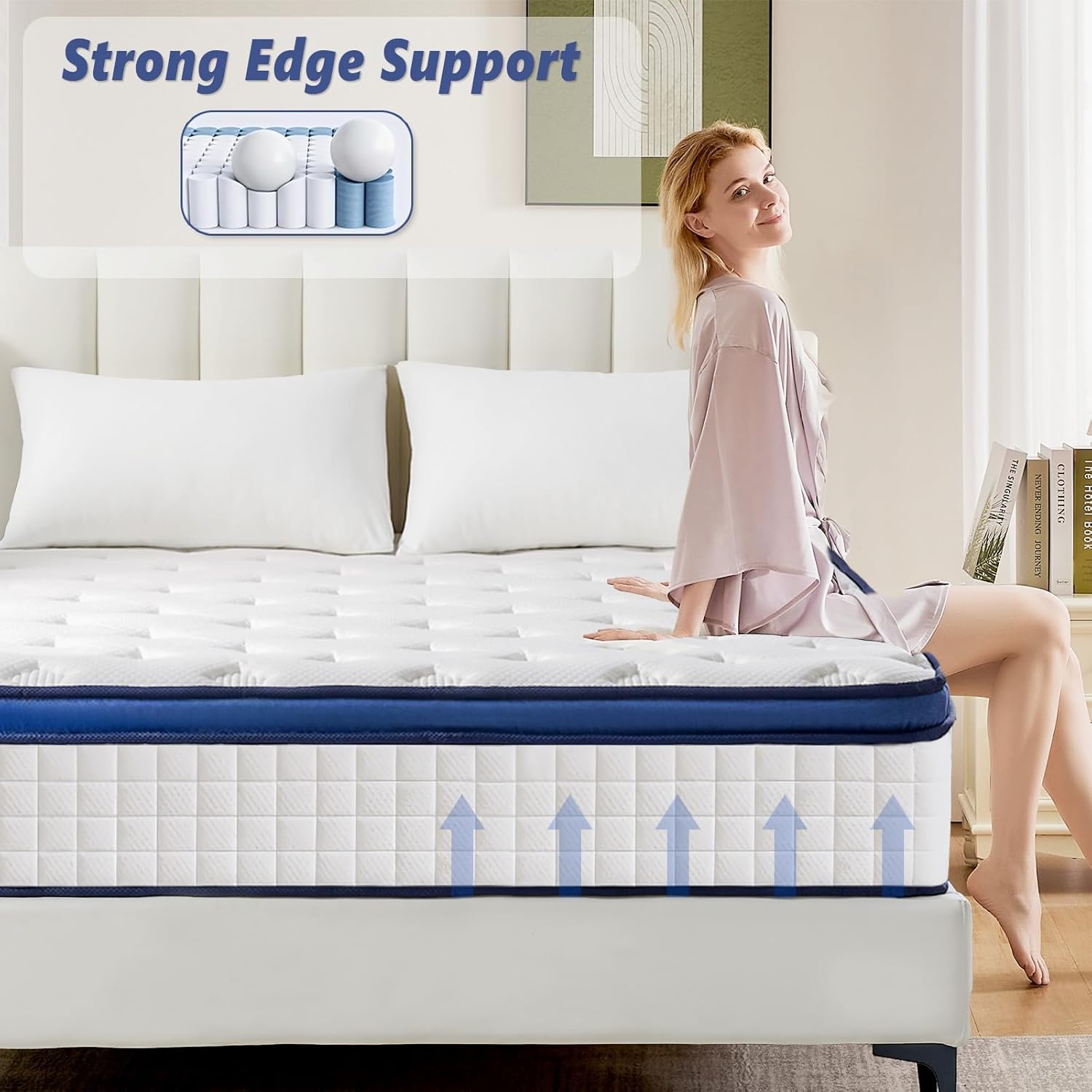 L'AGRATY Double Mattress, 10 Inch Hybrid Memory Foam Mattress 7 Zone Orthopedic Pocket Sprung,Pressure Relief Motion Isolation Medium Firm 135x190x25cm image 3
