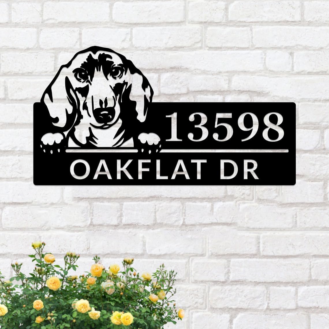 Personalized House Address Marker,Custom Street Numbers Signs for Gate Fence,Customized Dachshund Dog Metal Sign Home Number,Entry Road Plaque with Name for Apartment Farmhouse Outdoor Yard Decor